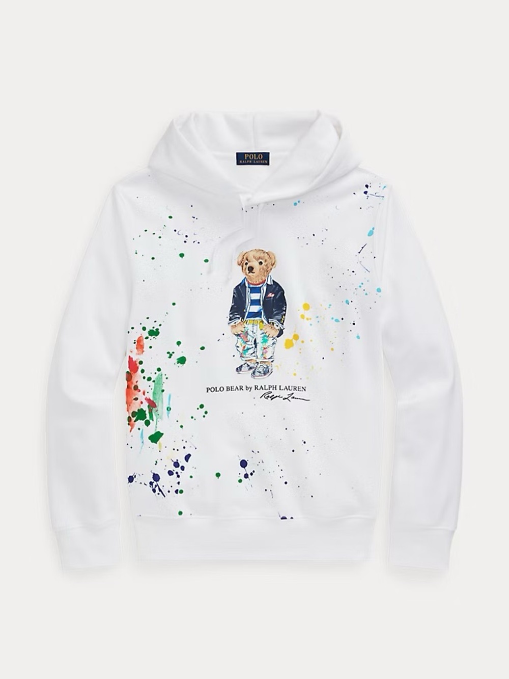 Polo by Ralph Lauren White Hoodie with Polo Bear Paint-Splash Graphic